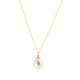 Bezel Diamond Pearl Necklace 14k Yellow Gold, Diamond, White Pearl