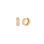 Three Row Pavé Huggies | 15mm 14k Yellow Gold, Diamond