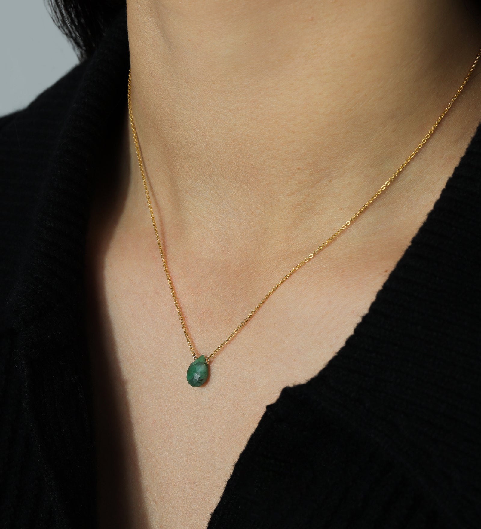 Stoned by Gem Jar-Pear Stone Cable Necklace-Necklaces-14k Gold Filled, Emerald-Blue Ruby Jewellery-Vancouver Canada