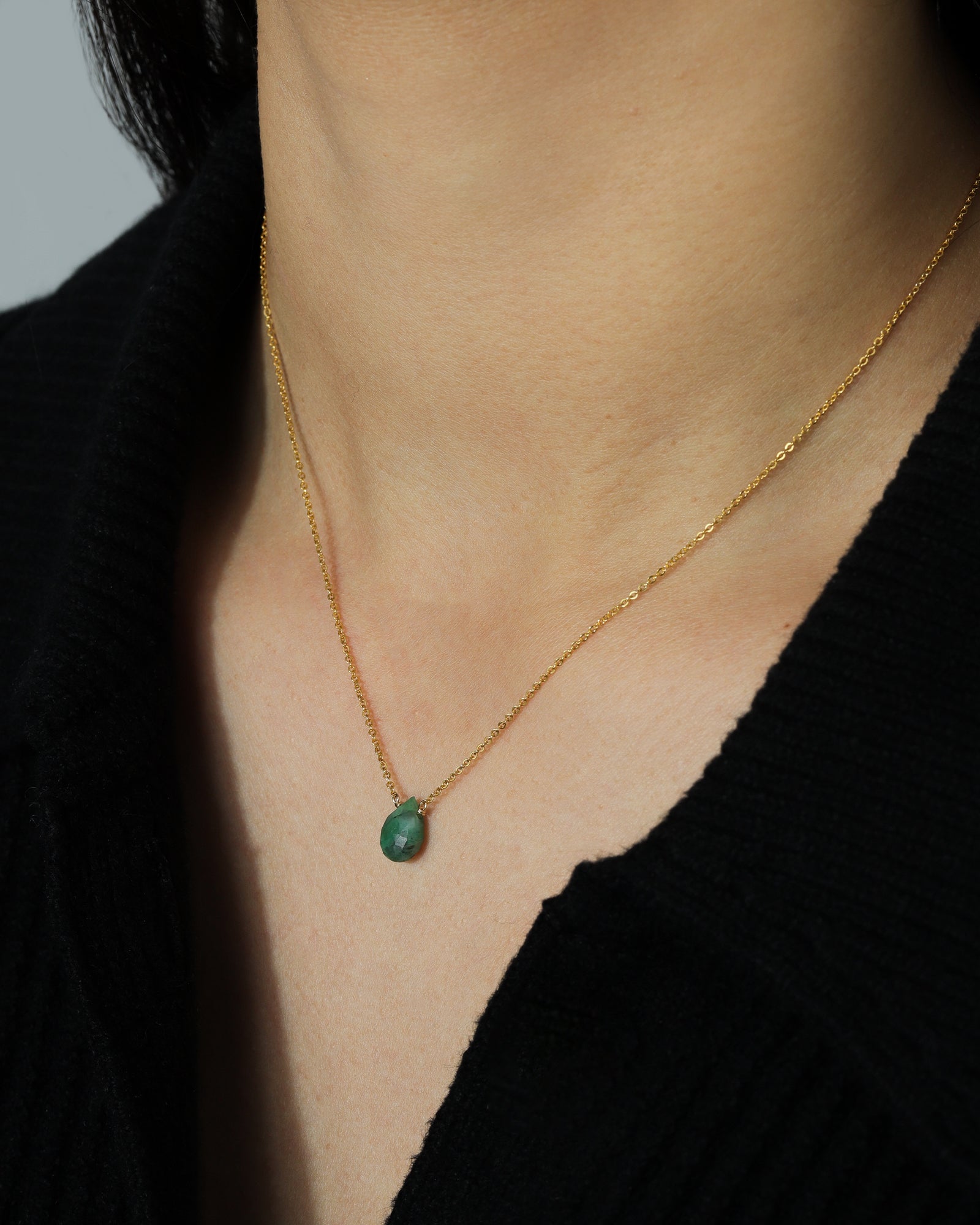 Stoned by Gem Jar-Pear Stone Cable Necklace-Necklaces-14k Gold Filled, Emerald-Blue Ruby Jewellery-Vancouver Canada