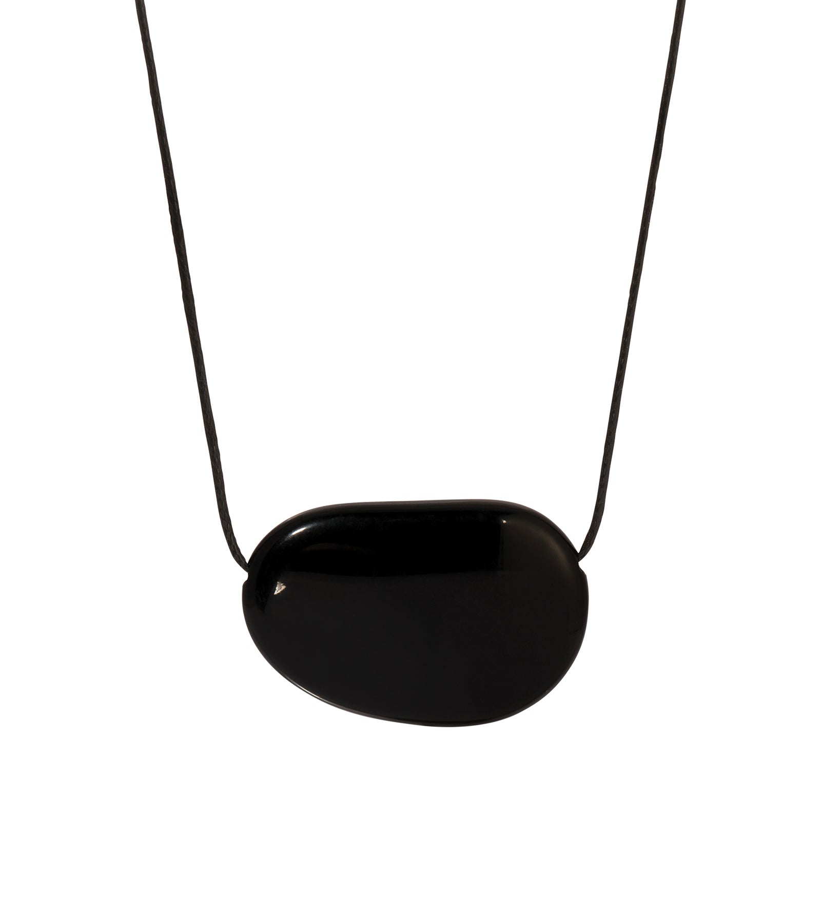 Julia Necklace Black Glass Bead, Black Waxed Cord