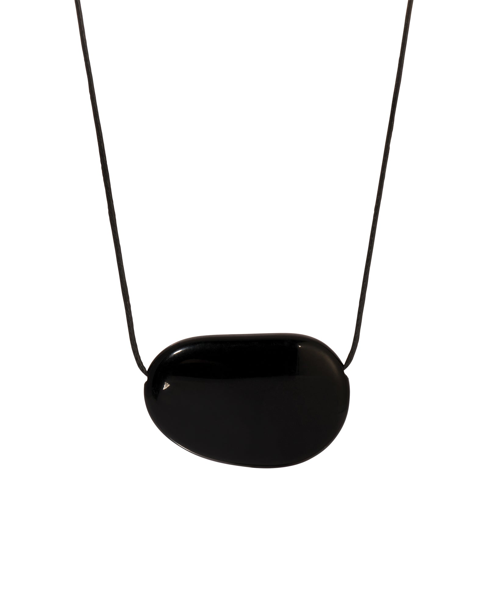 Julia Necklace Black Glass Bead, Black Waxed Cord