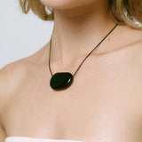 Julia Necklace Black Glass Bead, Black Waxed Cord