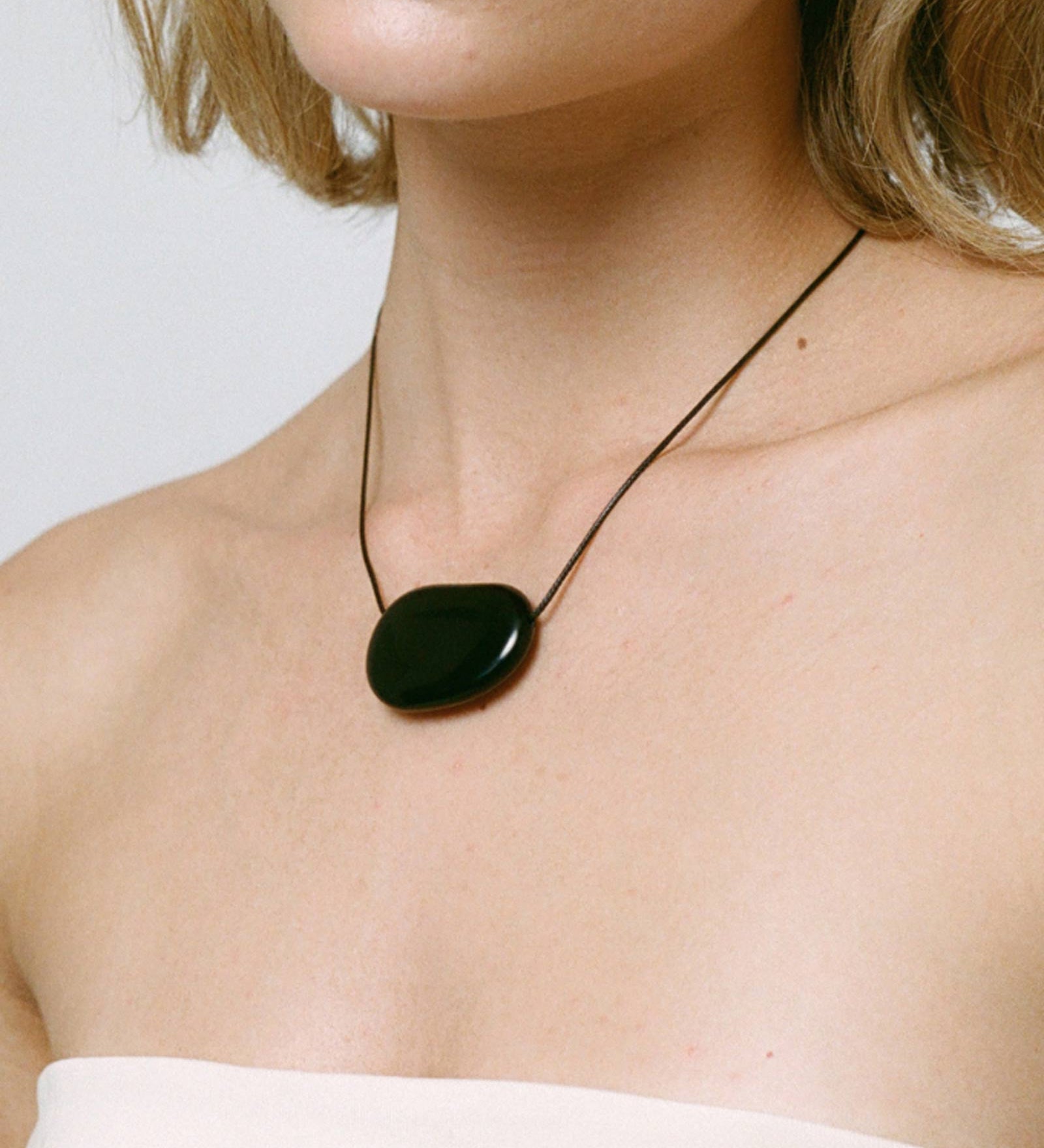 Julia Necklace Black Glass Bead, Black Waxed Cord