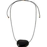 Julia Necklace Black Glass Bead, Black Waxed Cord