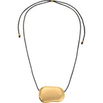 Julia Necklace Gold Glass Bead, Black Waxed Cord