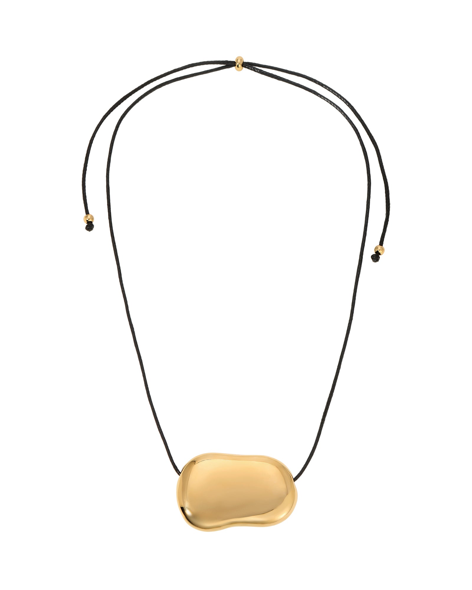 Julia Necklace Gold Glass Bead, Black Waxed Cord