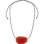 Julia Necklace Red Glass Bead, Black Waxed Cord