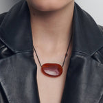 Julia Necklace Red Glass Bead, Black Waxed Cord