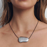 Julia Necklace Silver Plated, Black Waxed Cord