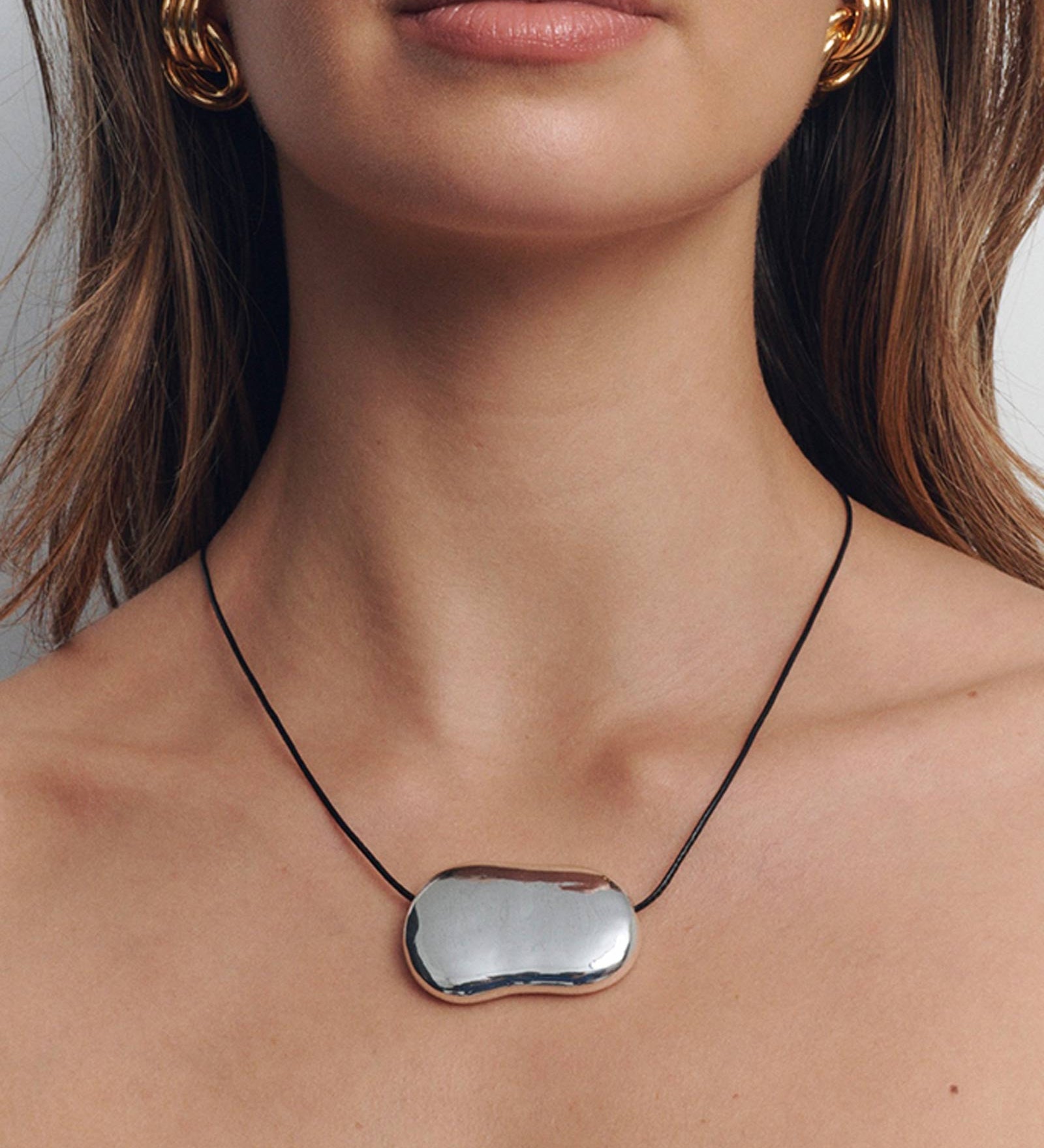 Julia Necklace Silver Plated, Black Waxed Cord