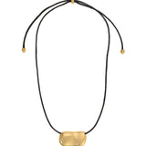 Pebble Necklace 18k Gold Plated, Black Leather