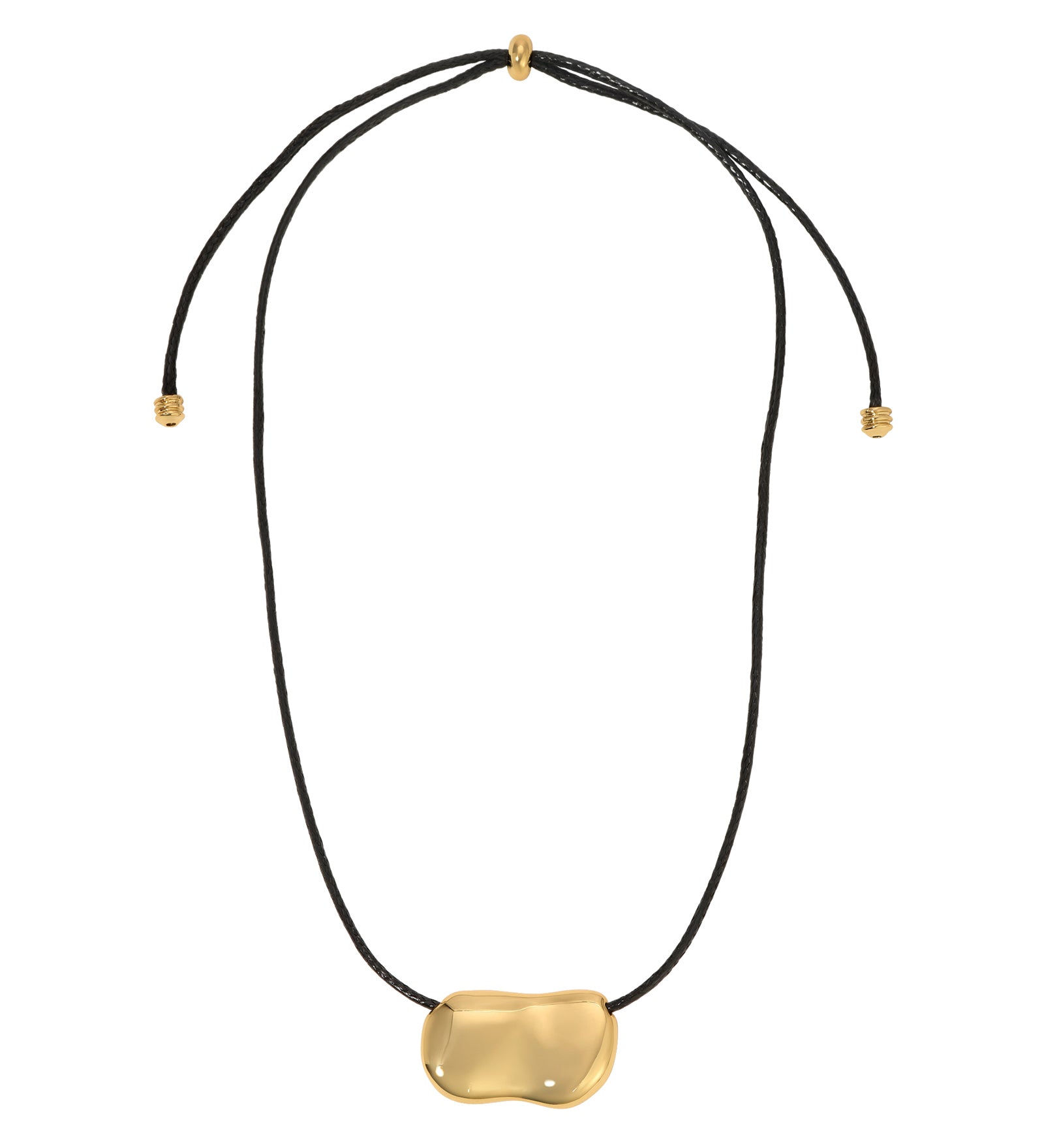 Pebble Necklace 18k Gold Plated, Black Leather