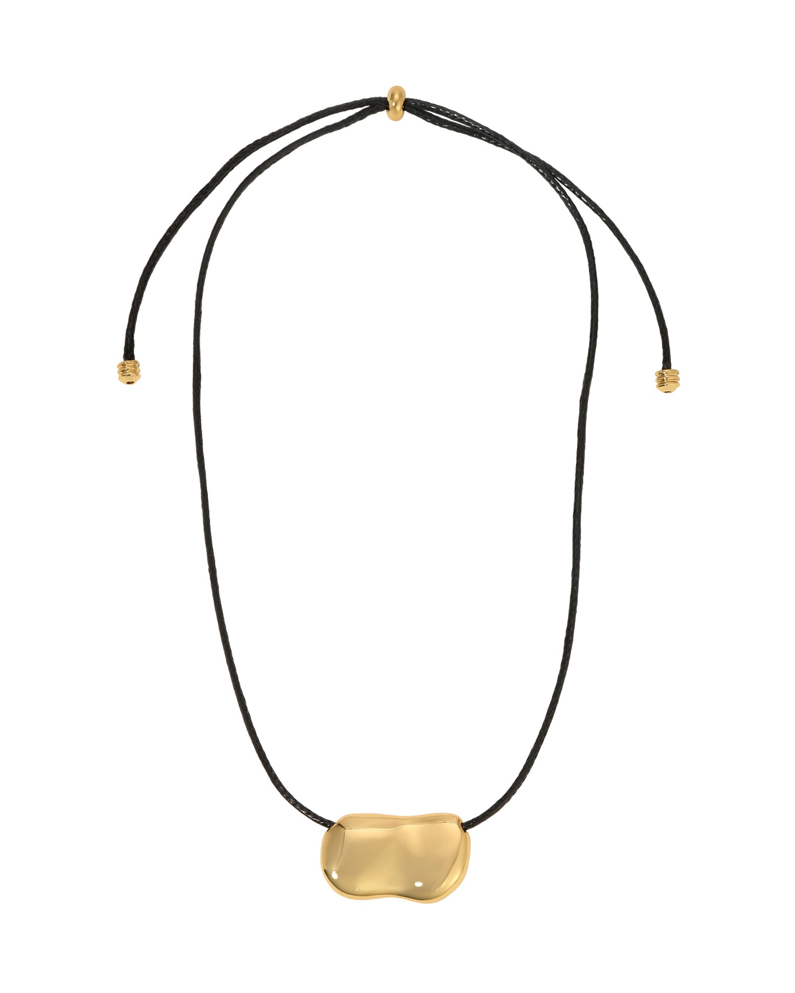 Pebble Necklace 18k Gold Plated, Black Leather