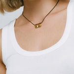 Pebble Necklace 18k Gold Plated, Black Leather