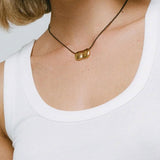 Pebble Necklace 18k Gold Plated, Black Leather