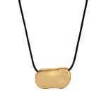 Pebble Necklace 18k Gold Plated, Black Leather