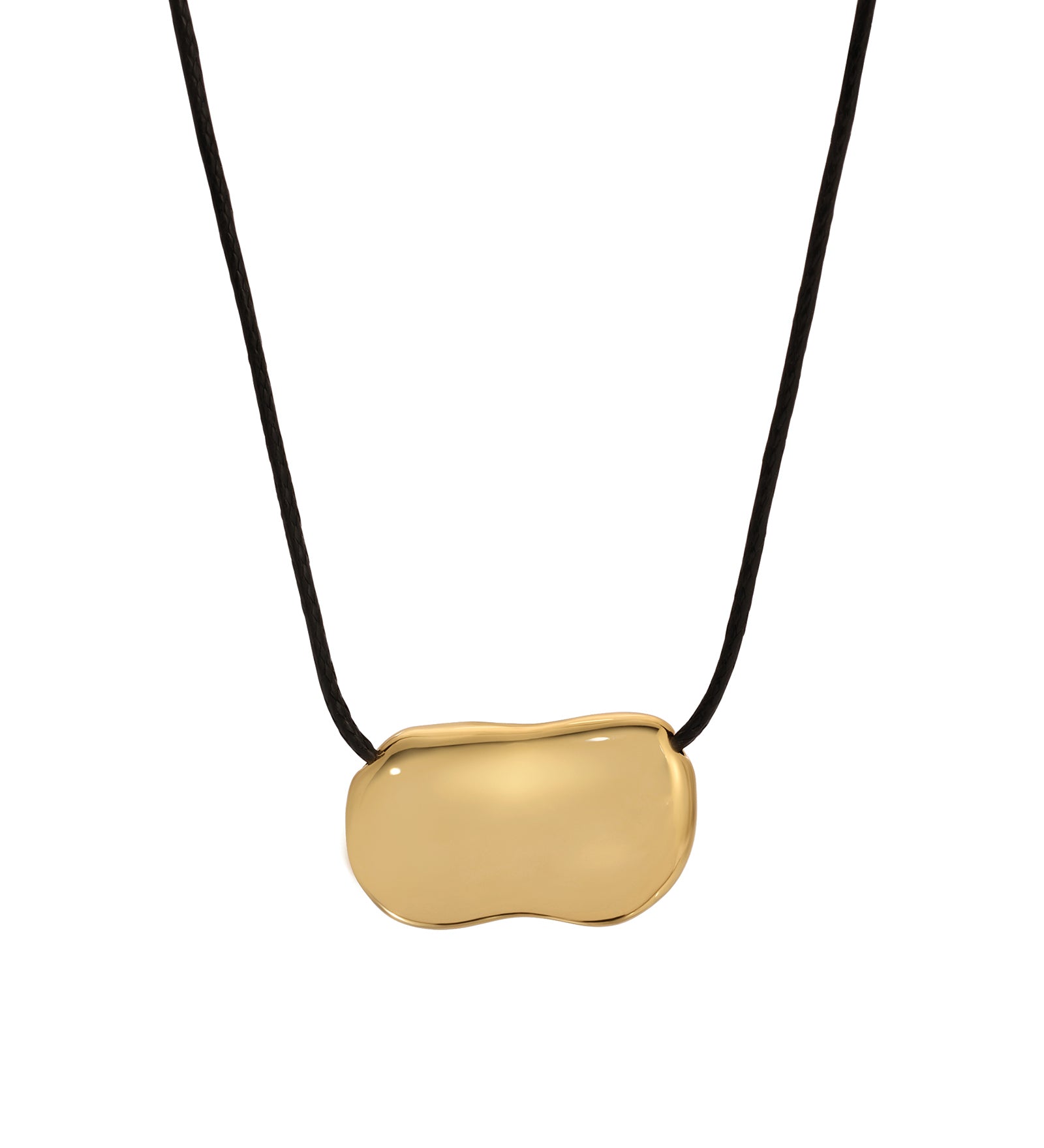 Pebble Necklace 18k Gold Plated, Black Leather