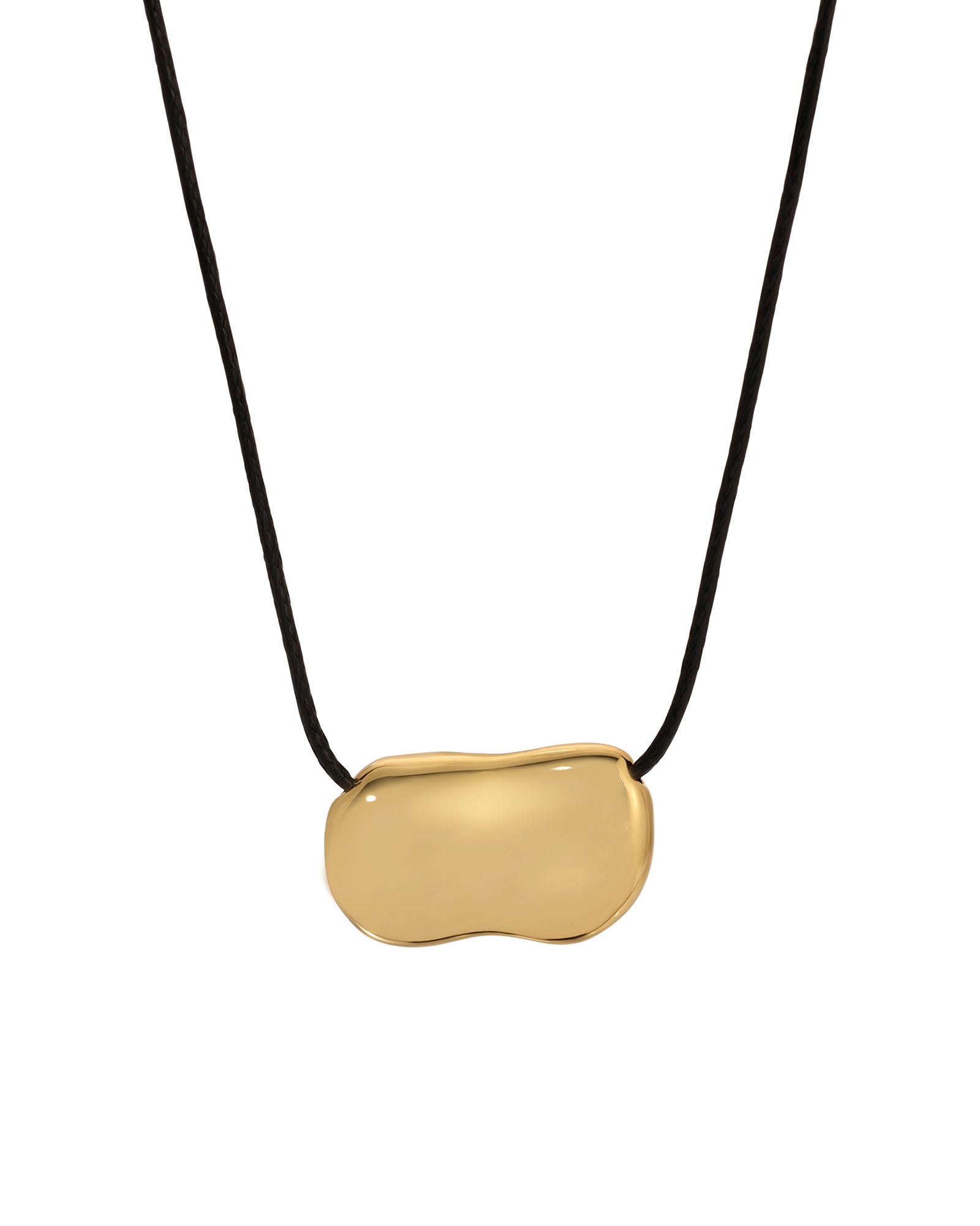 Pebble Necklace 18k Gold Plated, Black Leather