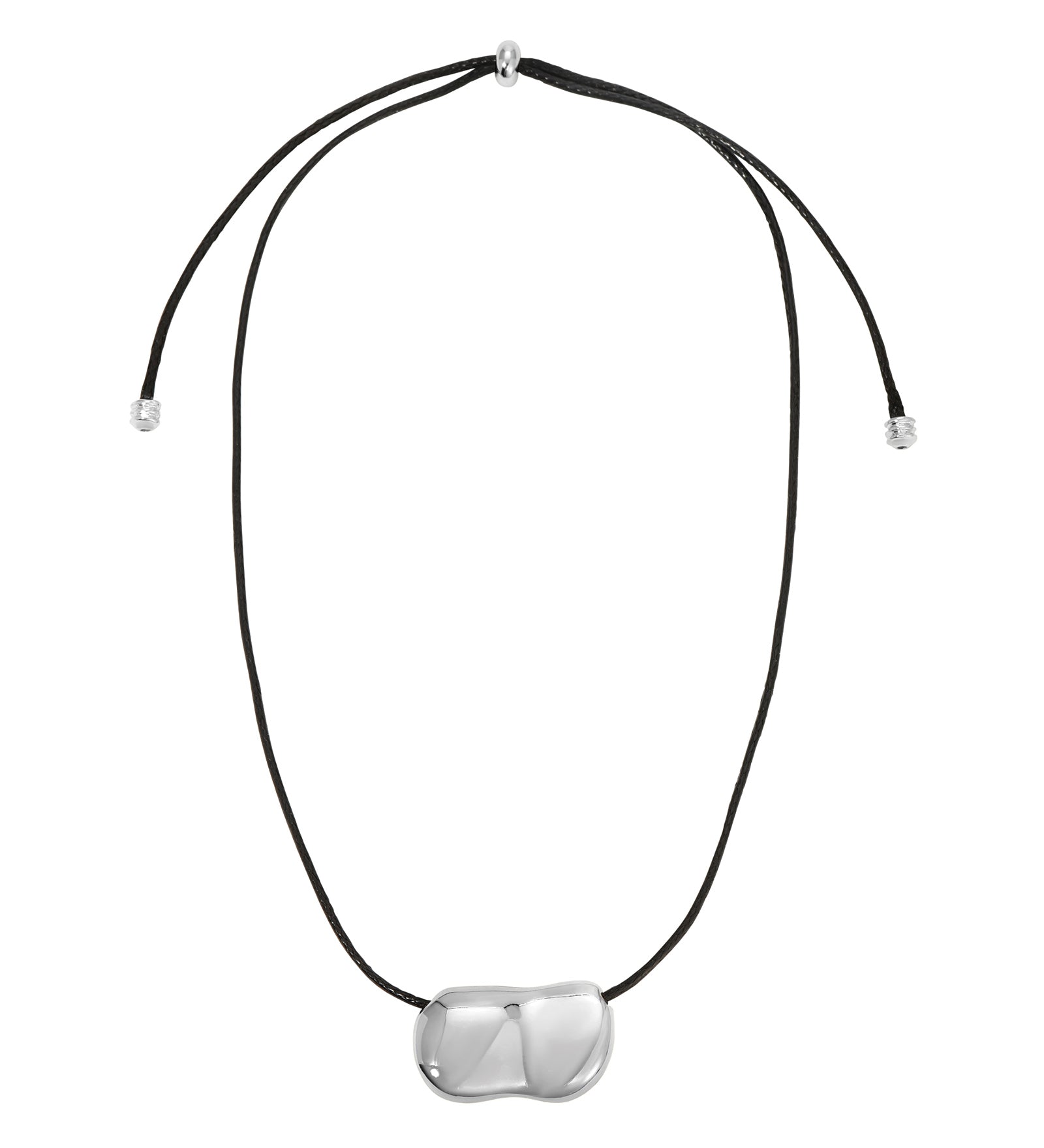 Pebble Necklace Silver Plated, Black Leather