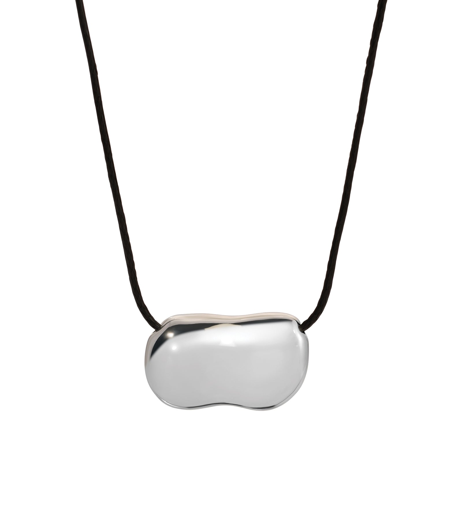 Pebble Necklace Silver Plated, Black Leather