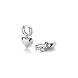 Puffy Heart Huggie Earrings Silver Plated