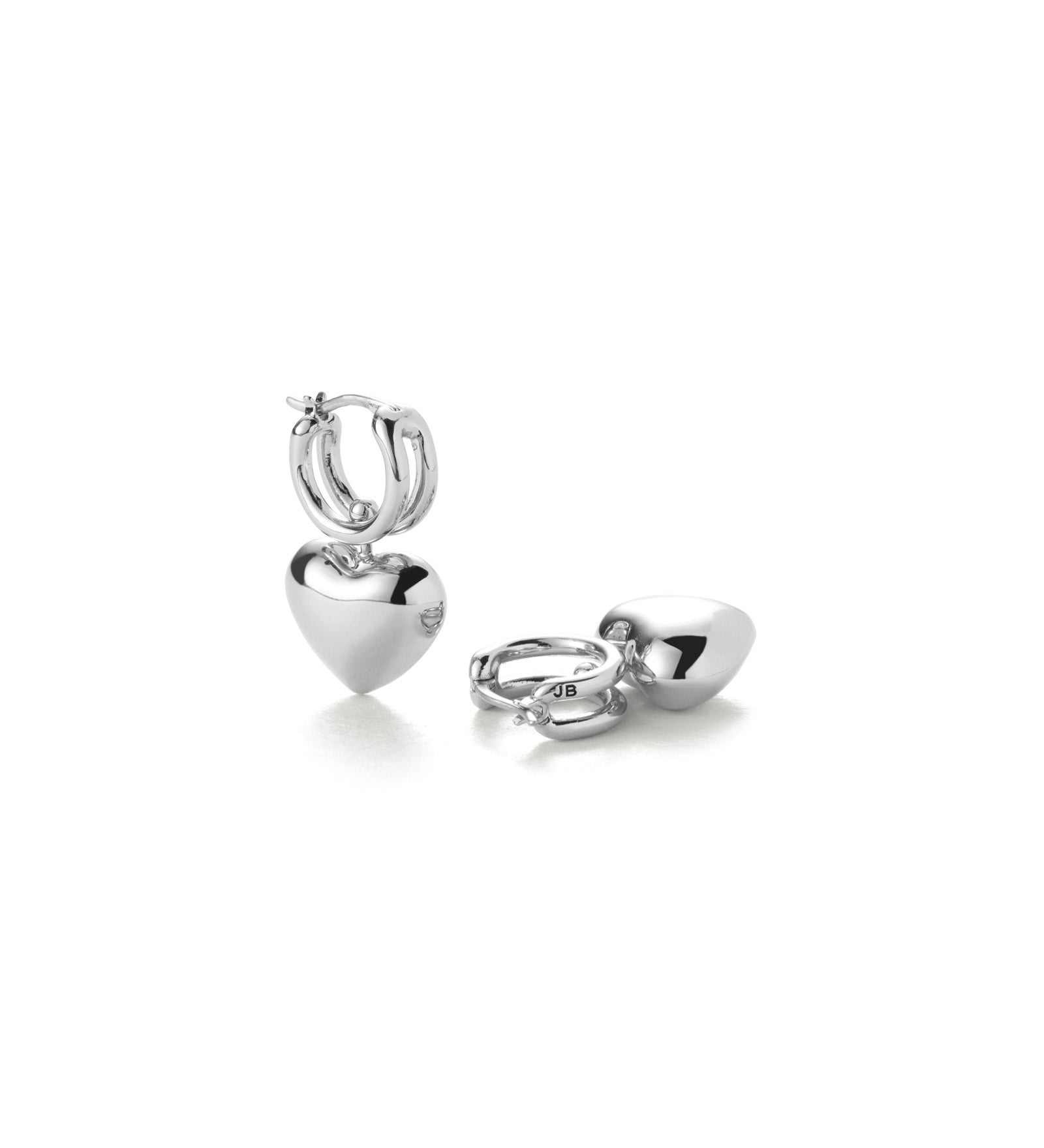 Puffy Heart Huggie Earrings Silver Plated