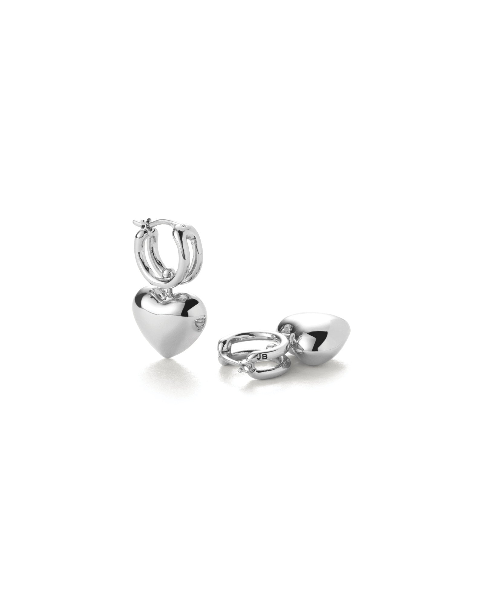 Puffy Heart Huggie Earrings Silver Plated