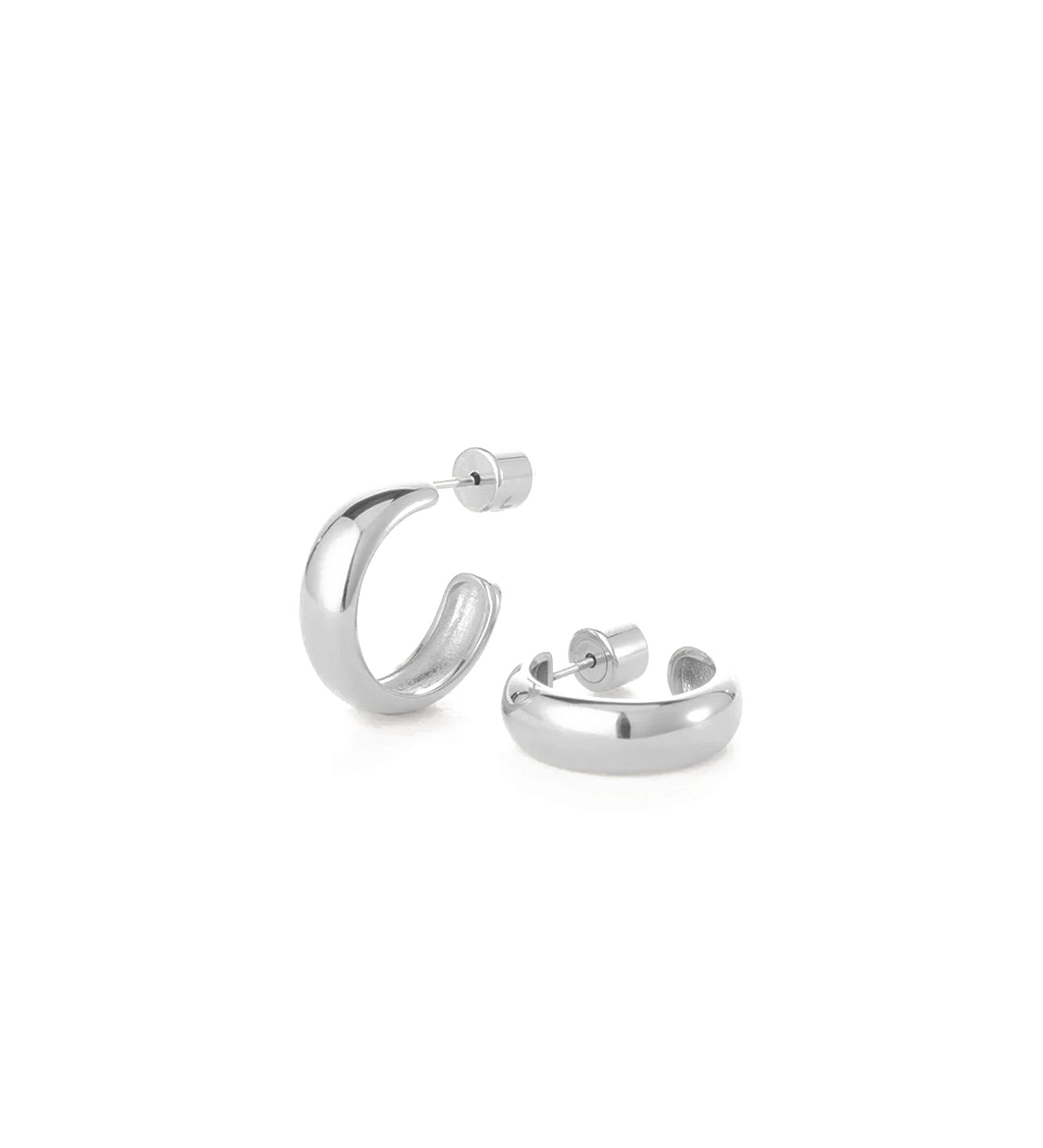 Staple Hoop Earrings - Small Rhodium Ion Plated