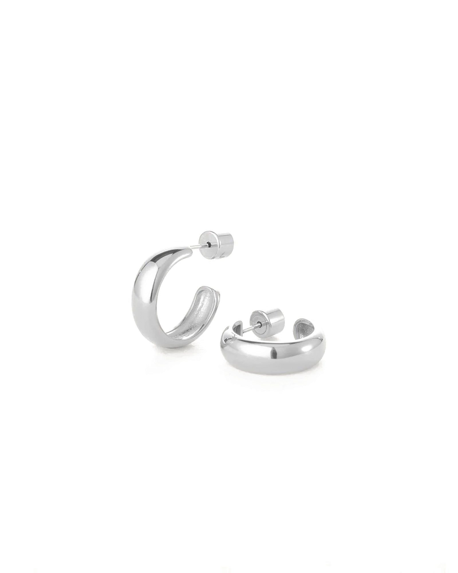 Staple Hoop Earrings - Small Rhodium Ion Plated