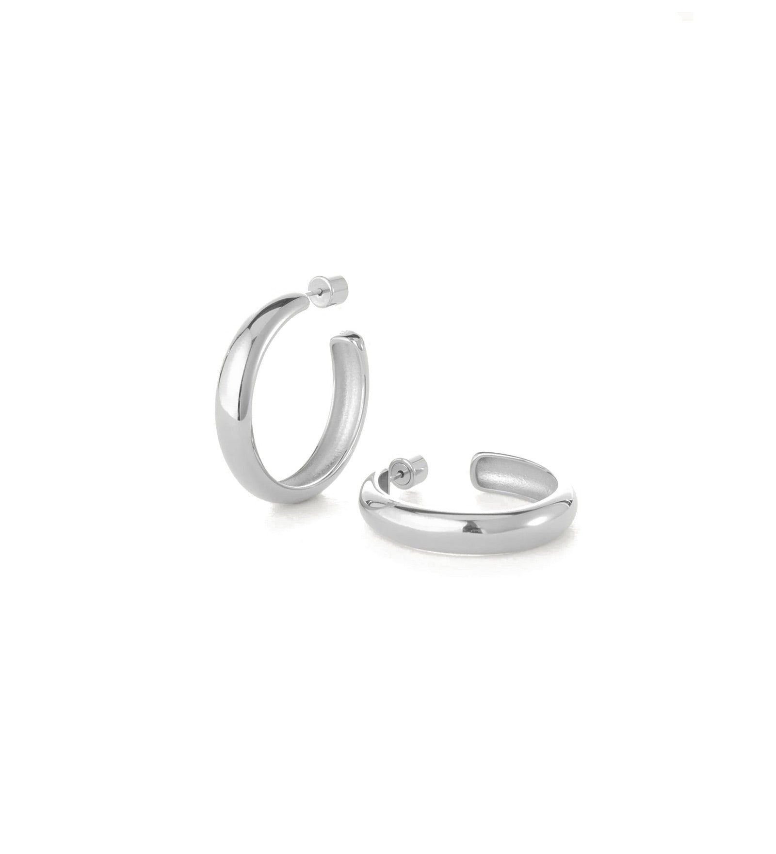 Staple Hoop Earrings - Large Rhodium Ion Plated