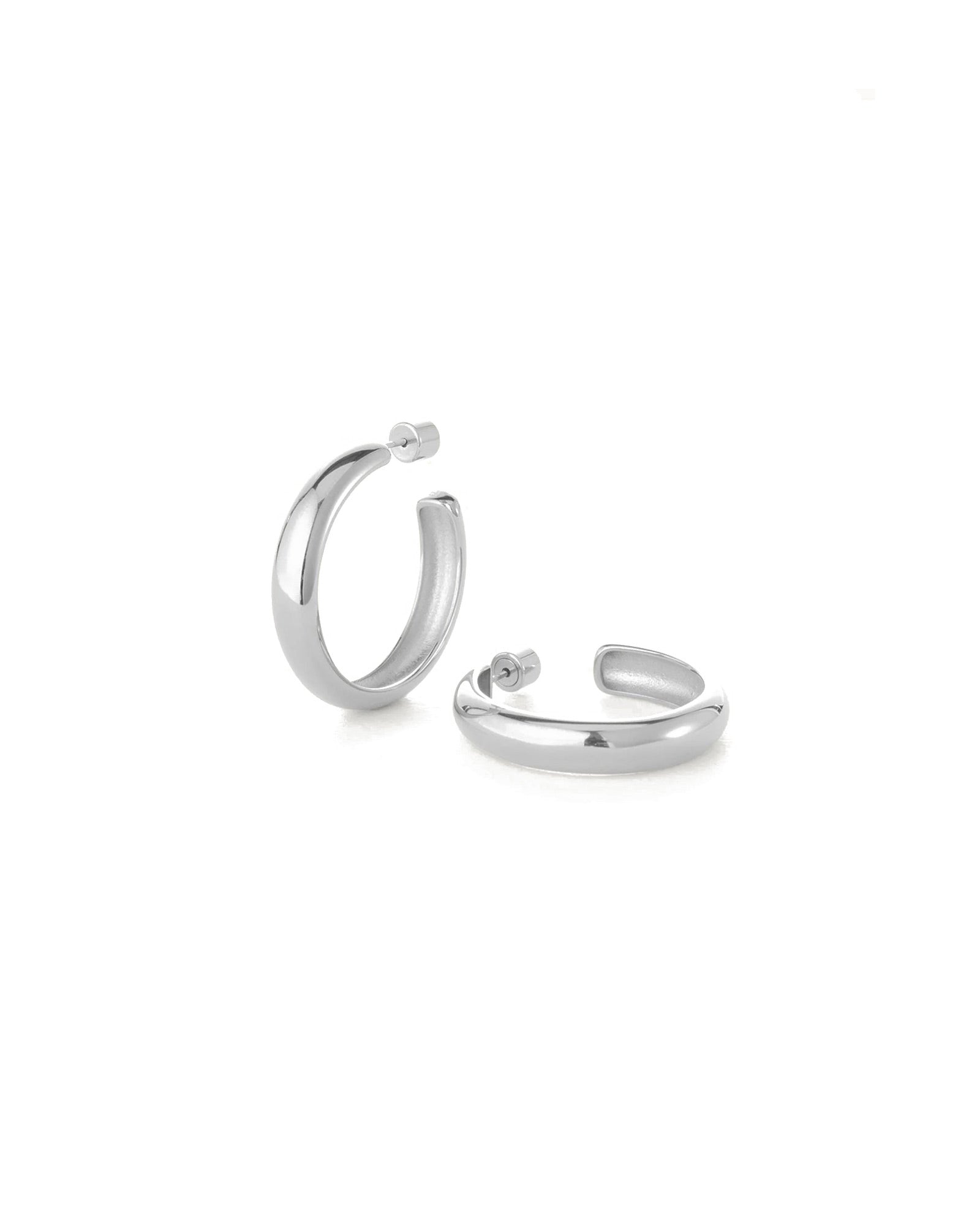 Staple Hoop Earrings - Large Rhodium Ion Plated