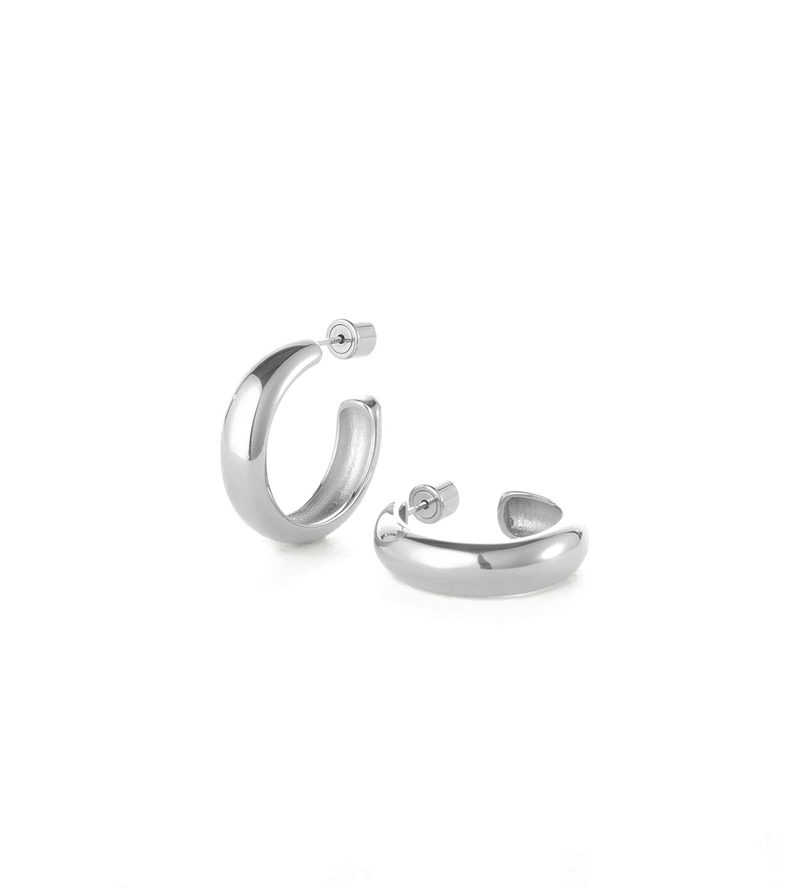 Staple Hoop Earrings - Medium Rhodium Ion Plated