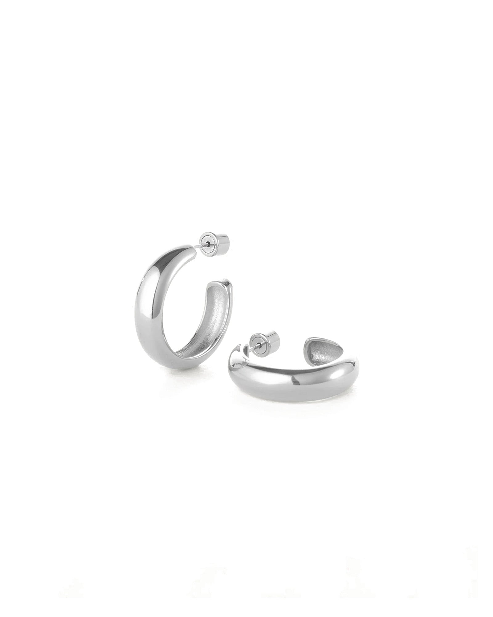 Staple Hoop Earrings - Medium Rhodium Ion Plated