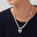 Padlock Heart Pendant Necklace Silver Plated