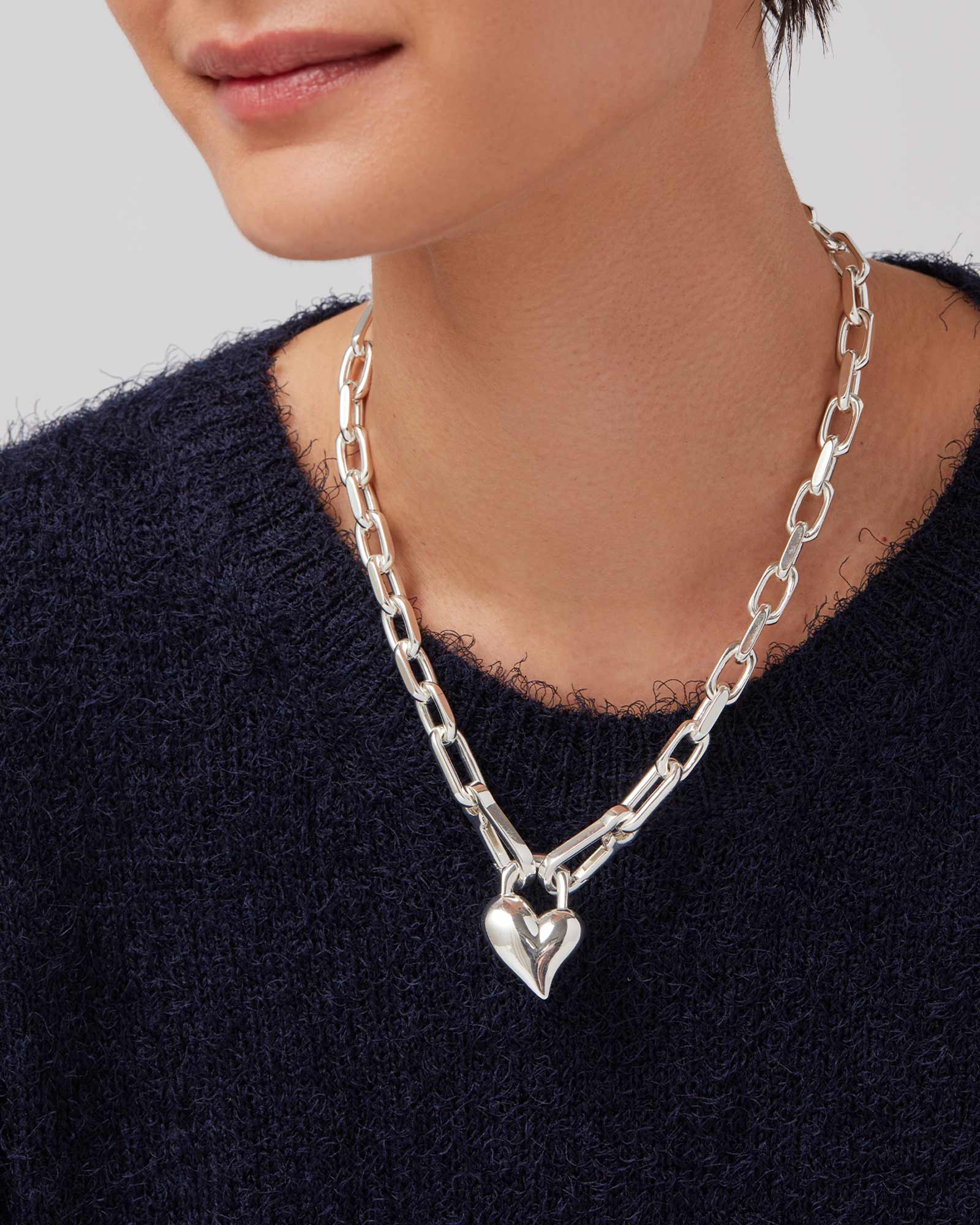 Padlock Heart Pendant Necklace Silver Plated