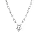 Padlock Heart Pendant Necklace Silver Plated