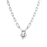 Padlock Heart Pendant Necklace Silver Plated