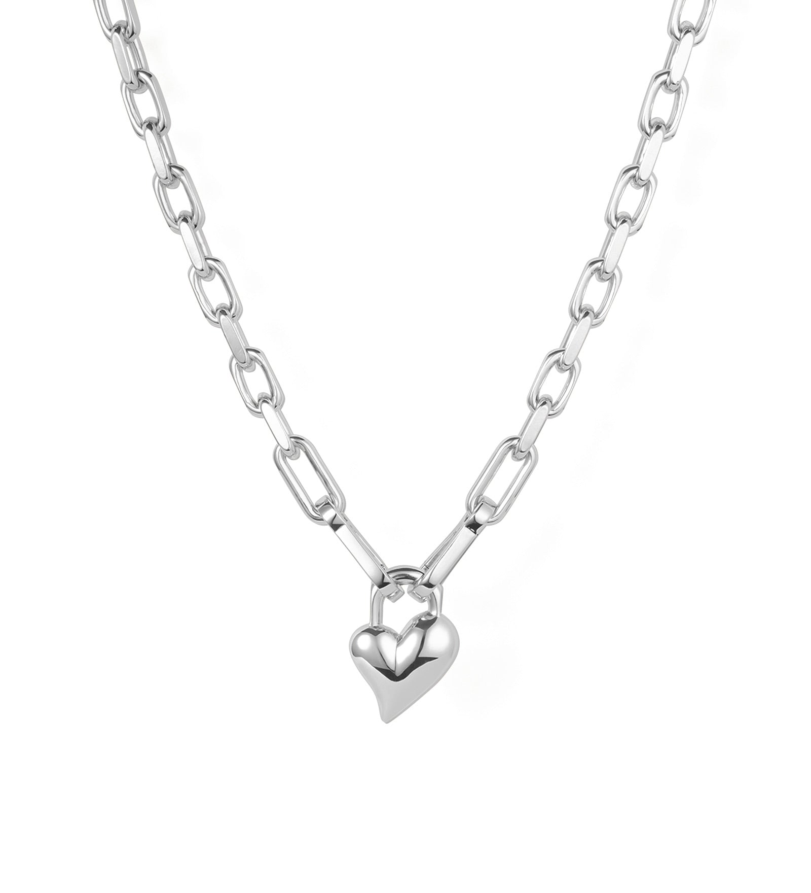 Padlock Heart Pendant Necklace Silver Plated