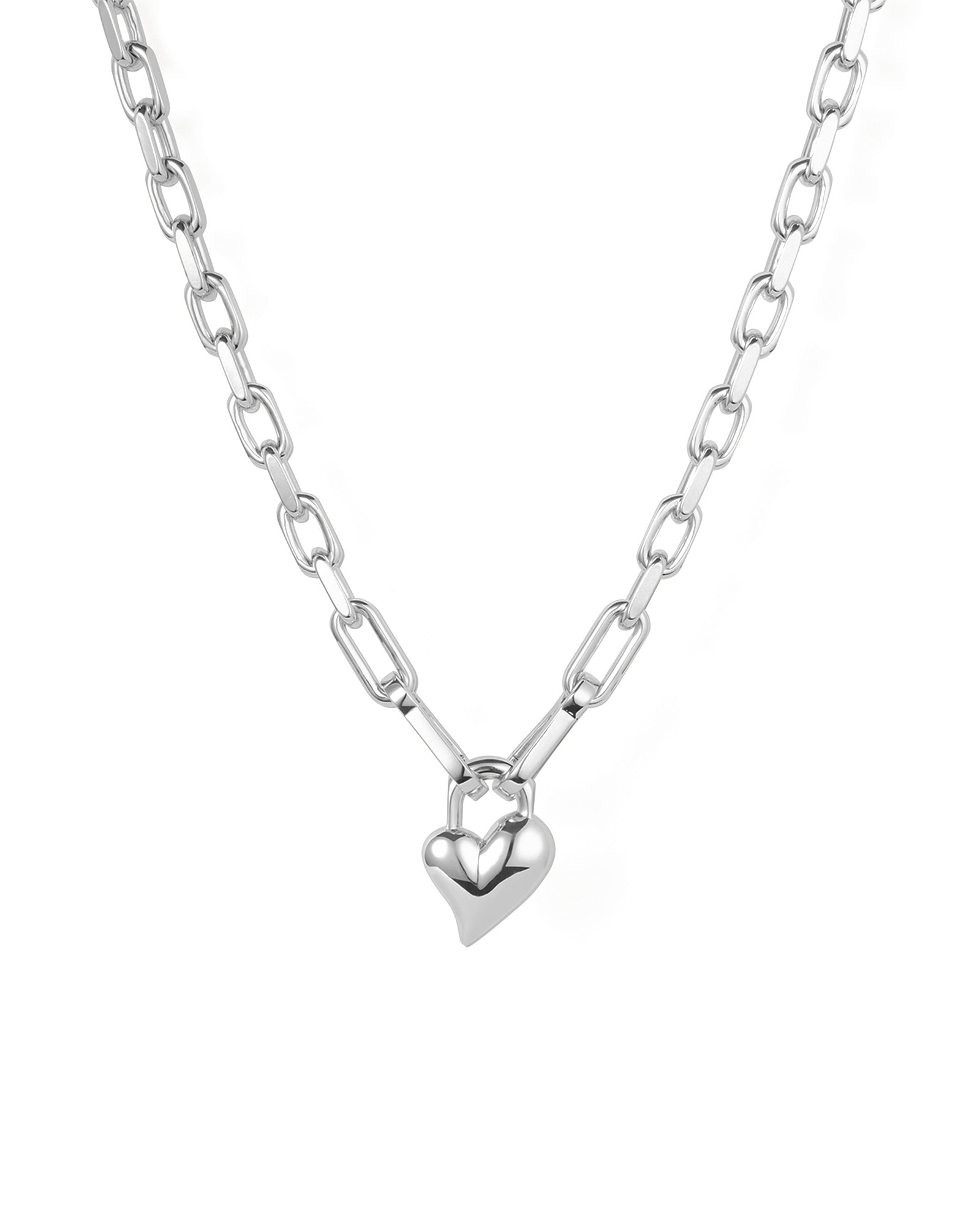 Padlock Heart Pendant Necklace Silver Plated