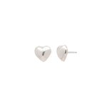 Puffy Heart Studs Sterling Silver, White Pearl