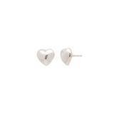 Puffy Heart Studs Sterling Silver, White Pearl