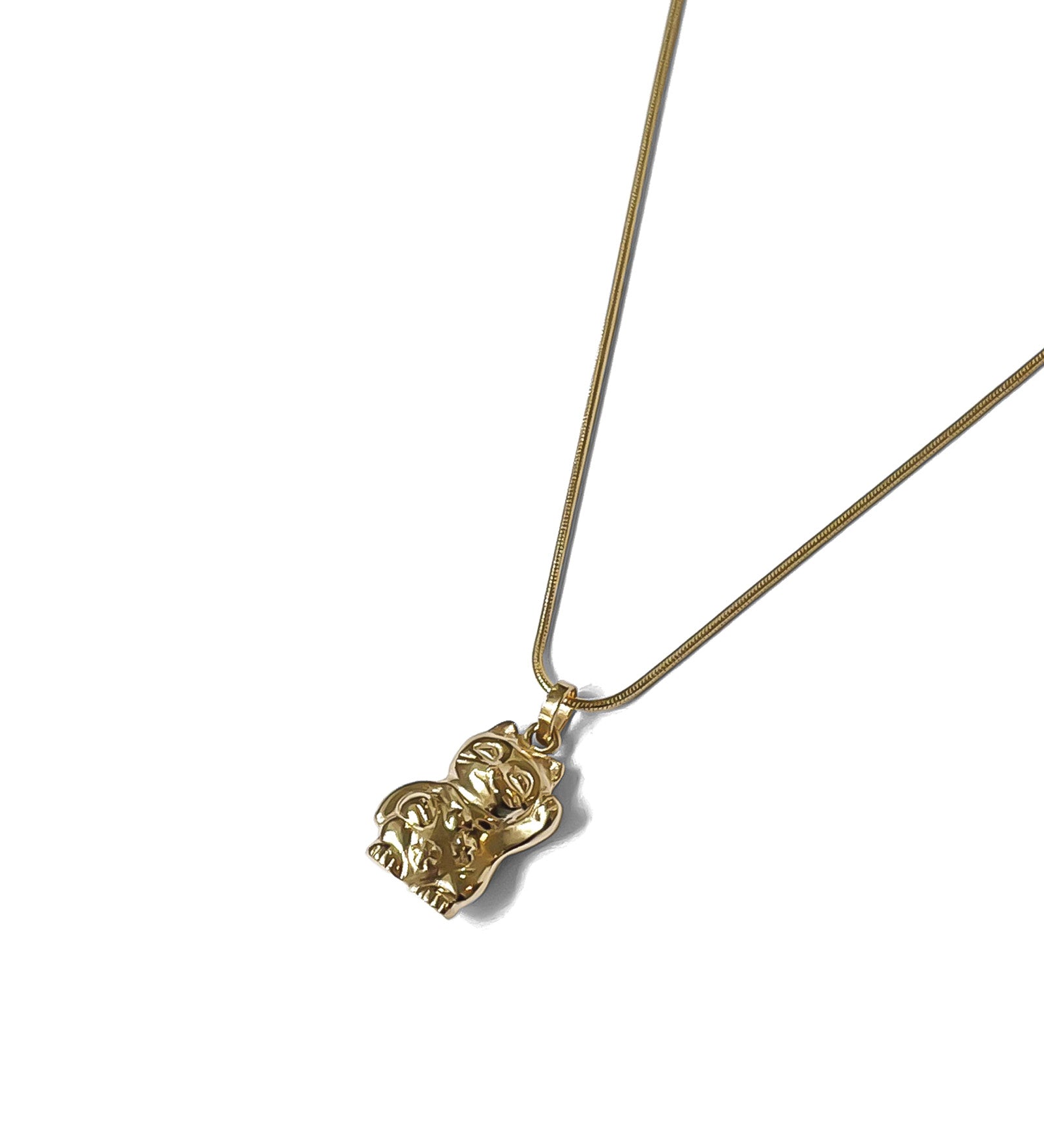 Lucky Cat Necklace 14k Gold Plated, White Pearl