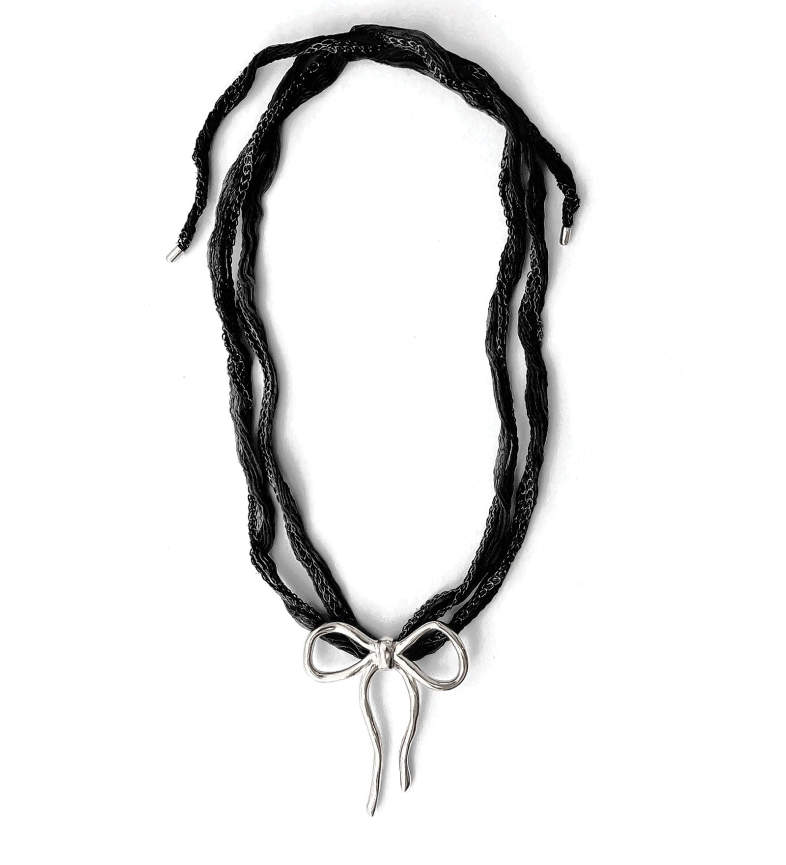 Dorothy Necklace Sterling Silver, Black Silk