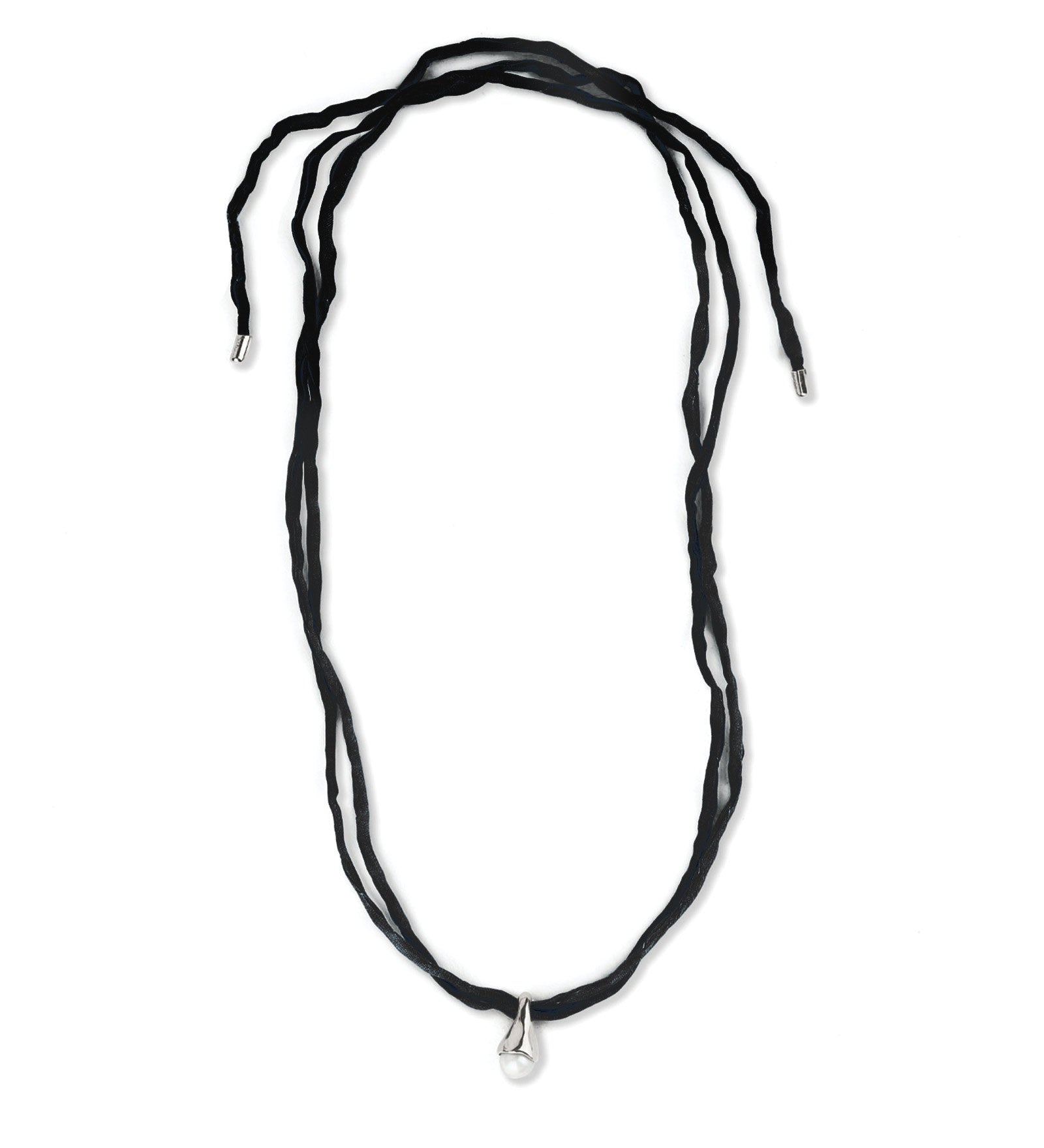 Kara Yoo-Pearl Token Necklace-Necklaces-Sterling Silver, Black Silk-Blue Ruby Jewellery-Vancouver Canada