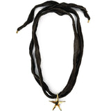 Estelle Fairy Silk Necklace 14k Gold Plated, Charcoal Silk