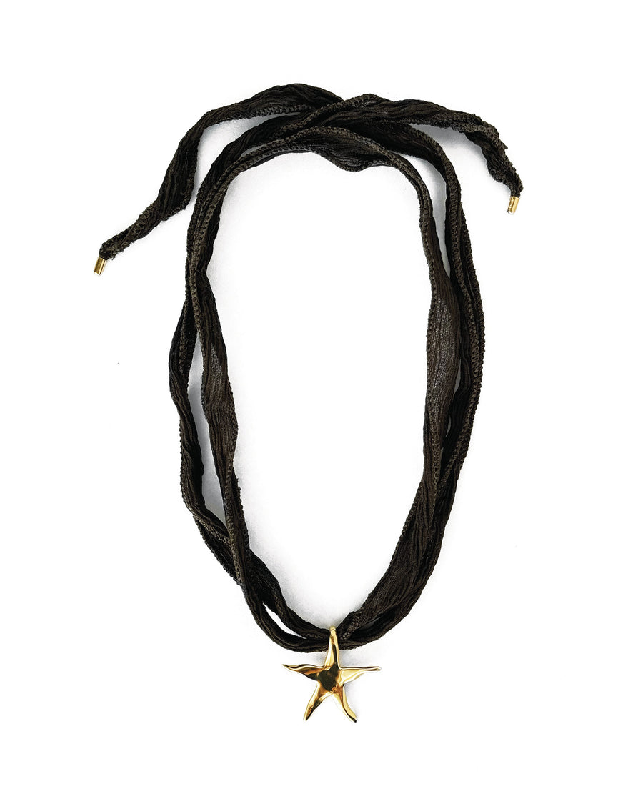 Estelle Fairy Silk Necklace 14k Gold Plated, Charcoal Silk