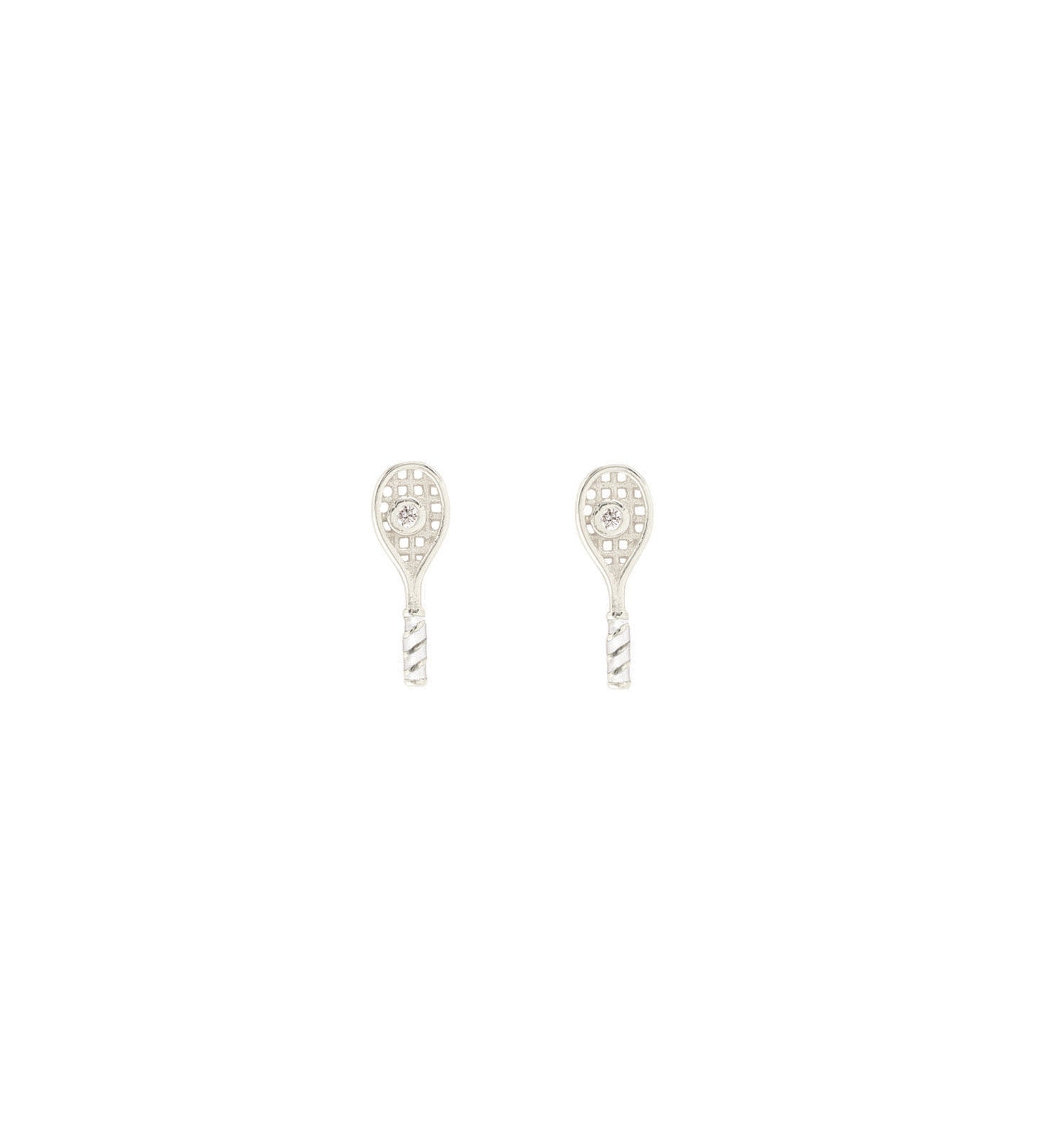 Tennis Racket Enamel CZ Studs Sterling Silver, Cubic Zirconia