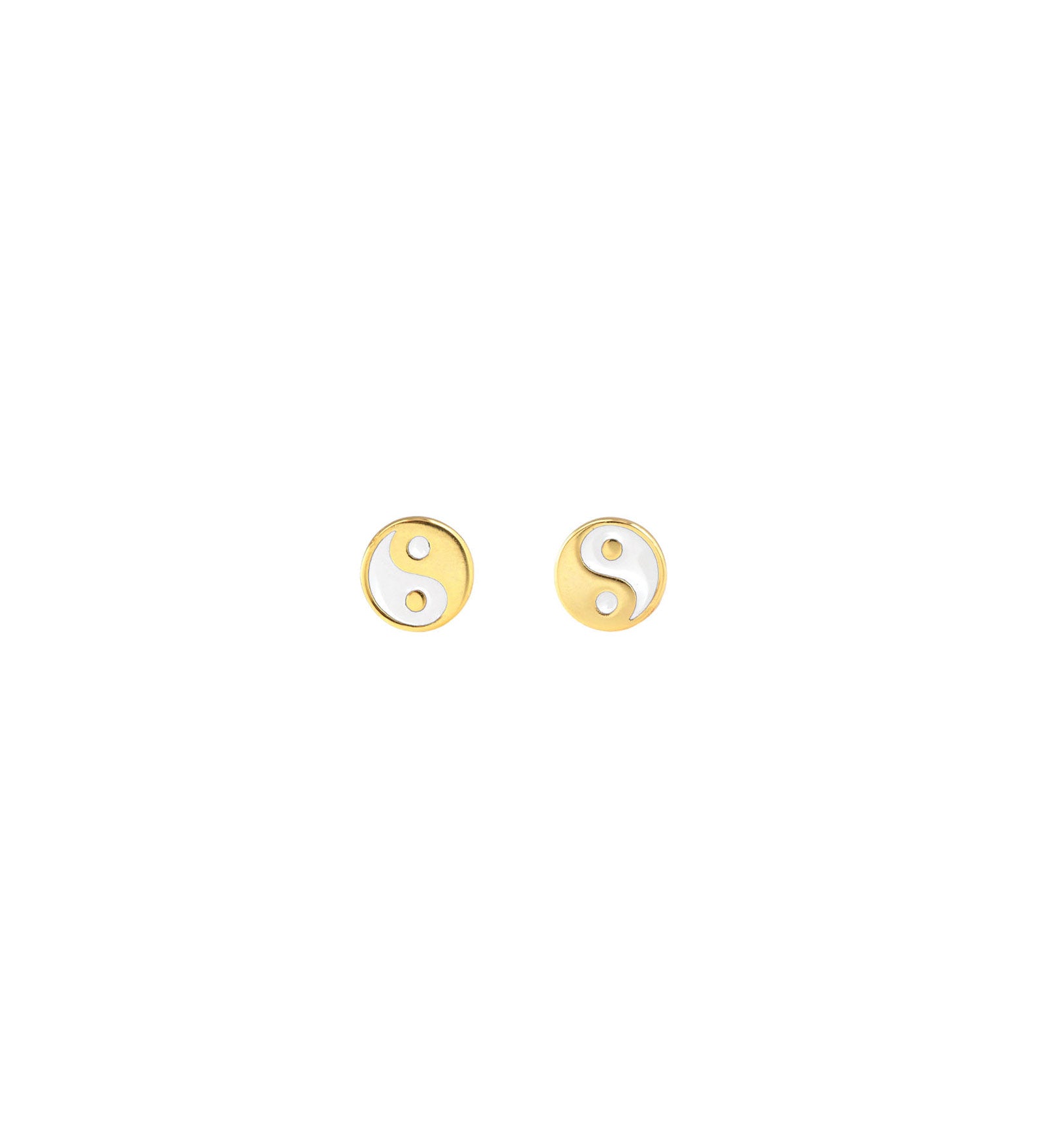 Yin Yang Enamel Studs 18k Gold Vermeil, White Enamel