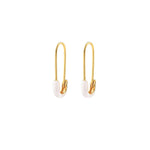 Saftey Pin Enamel Hoops 18k Gold Vermeil, White Enamel